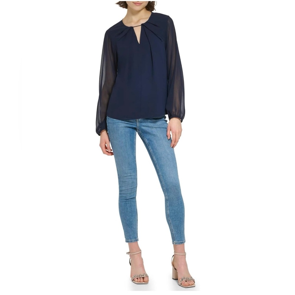 New Calvin Klein Poly Chiffon Longsleeve
Shirred Front Blouse - Picture 4 of 6